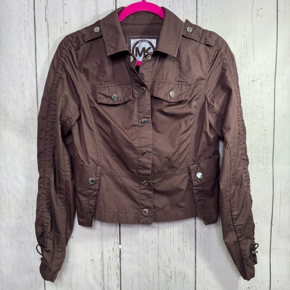 Michael Kors Brown Utility Button Front Jacket Military Classic Streetwear